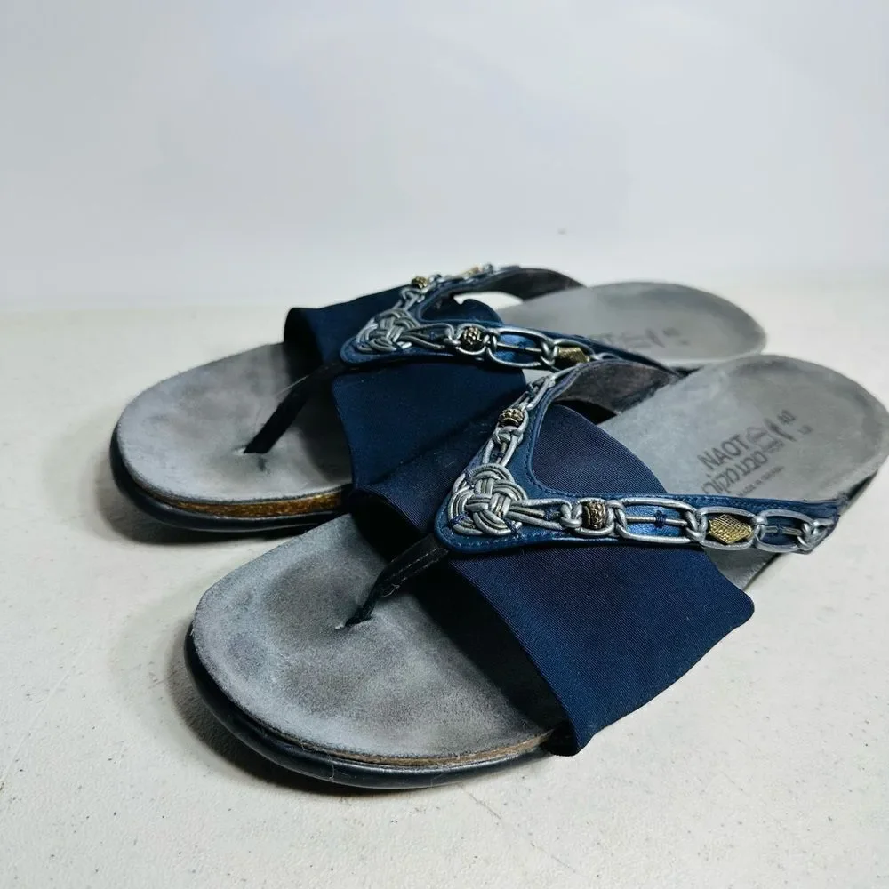Naot Navy Sandals with Silver Chain Accent size 40-9